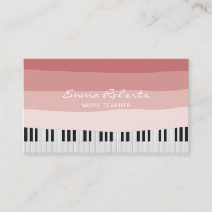 Music Teacher Coral Red Stripes Piano Keys Musical Business Card