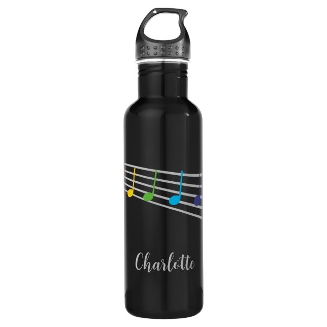 Music Teacher Custom Name Rainbow Music Notes 710 Ml Water Bottle (Front)