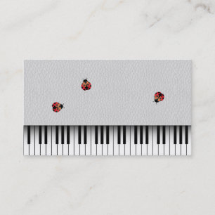 Music Teacher Cute Ladybugs & Piano Keys Leather Business Card