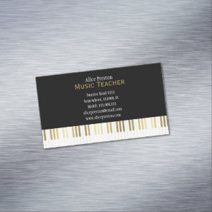 Music Teacher   Elegant Black Golden Piano Magnetic Business Card