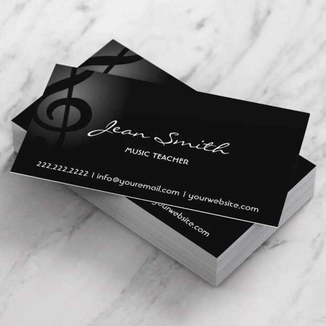 Music Teacher Elegant Dark Clef Business Card (Creator Uploaded)