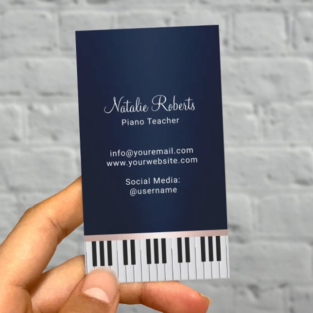 Music Teacher Elegant Navy Blue Piano Keys Business Card (Creator Uploaded)