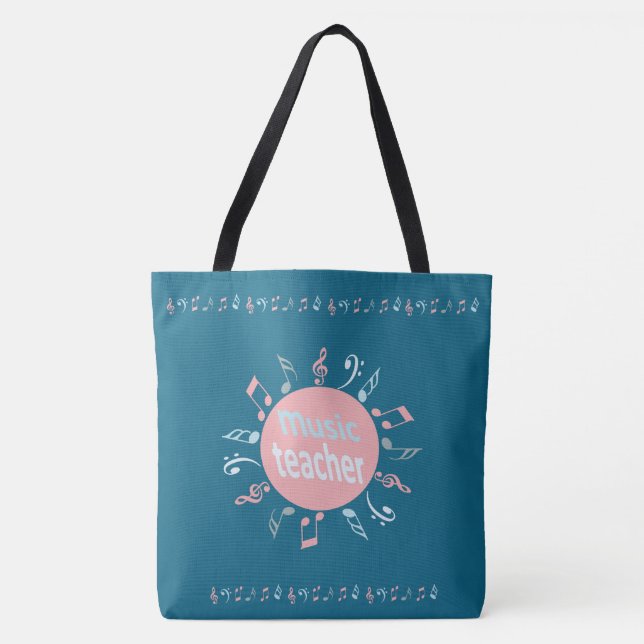Music teacher elegant notes blue background tote bag (Front)