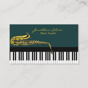 Music Teacher Elegant Piano Keys & Saxophone Business Card