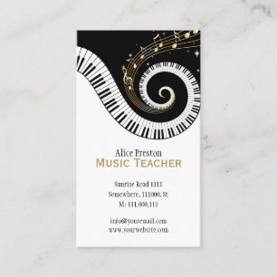 Music Teacher Elegant Spiral Clack White Piano Business Card