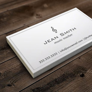 Music Teacher Elegant White Border Minimal Business Card