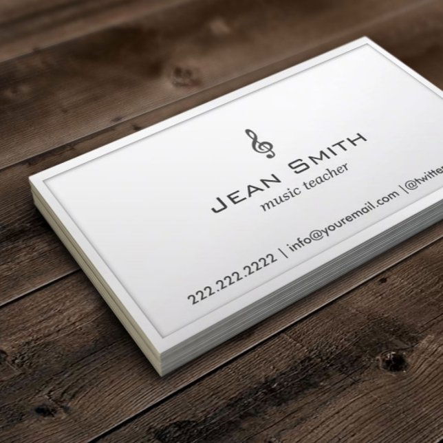 Music Teacher Elegant White Border Minimal Business Card (Creator Uploaded)