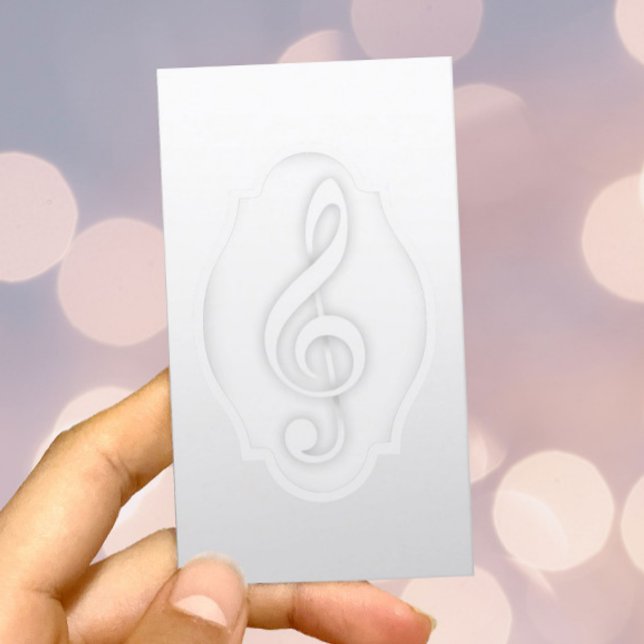 Music Teacher Elegant White Treble Clef Musical Business Card (Creator Uploaded)