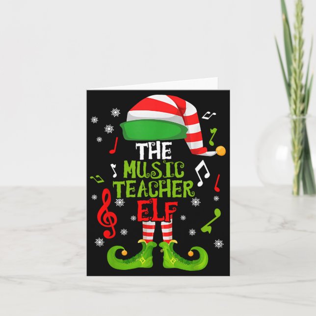 Music Teacher Elf Christmas Family Matching Xmas G Card (Front)