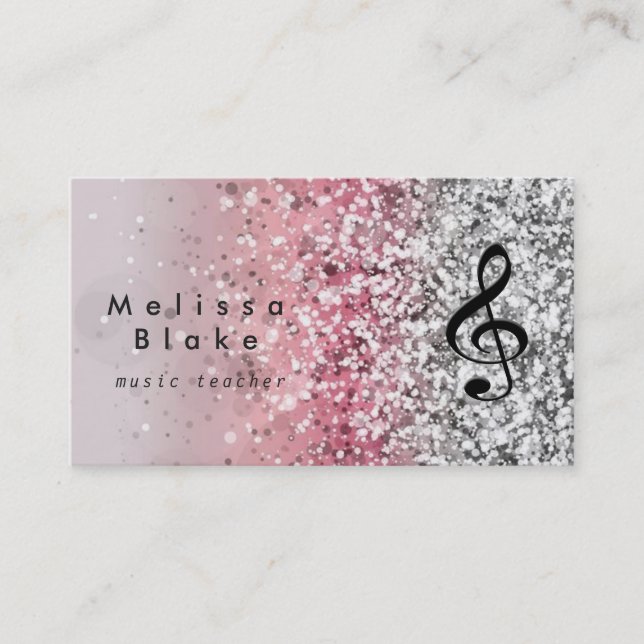 music teacher faux glitter sparkling effect business card (Front)