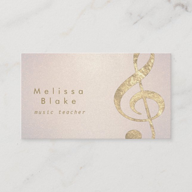 music teacher faux gold foil treble on glitter business card (Front)