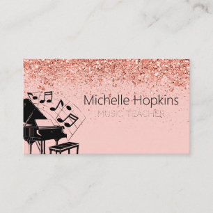 music teacher faux gold foil treble on hot pink business card