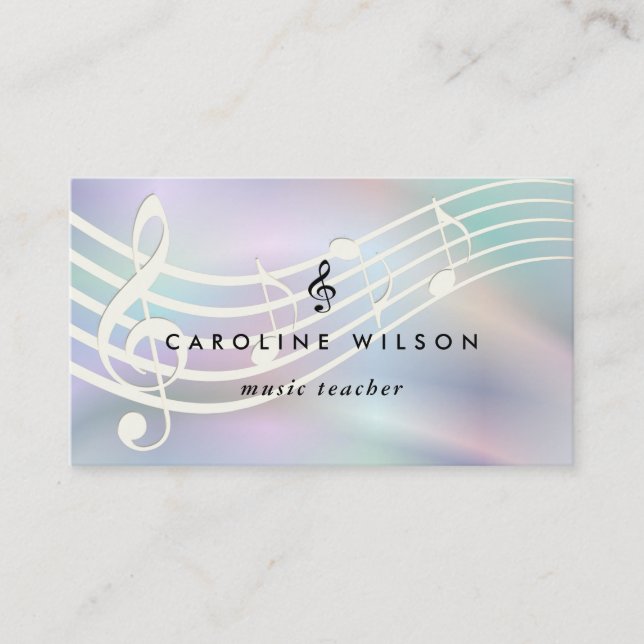 music teacher faux holographic effect business card (Front)