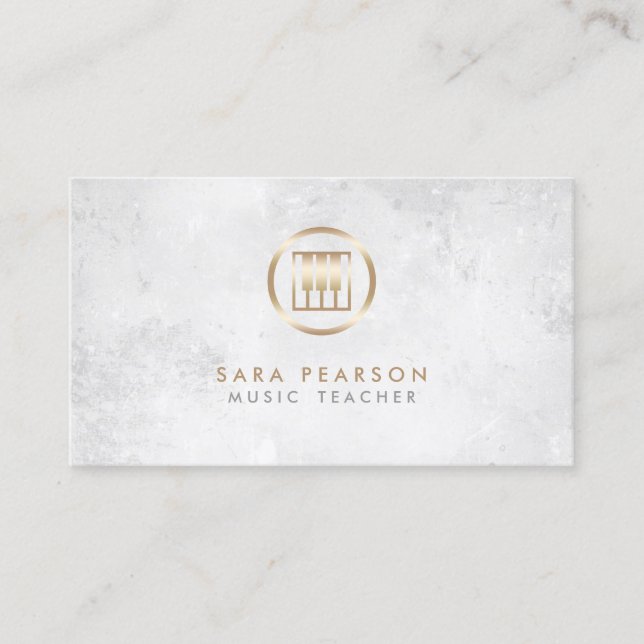 Music Teacher Gold Piano Keys Icon Business Card (Front)