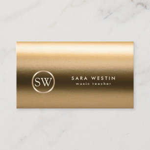 Music Teacher Gold Texture Monogram Business Card