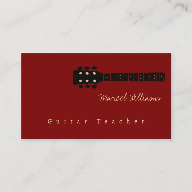 Music Teacher Guitar dark red Business Card (Front)