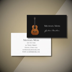Music Teacher Guitar Lessons Black White Business Card