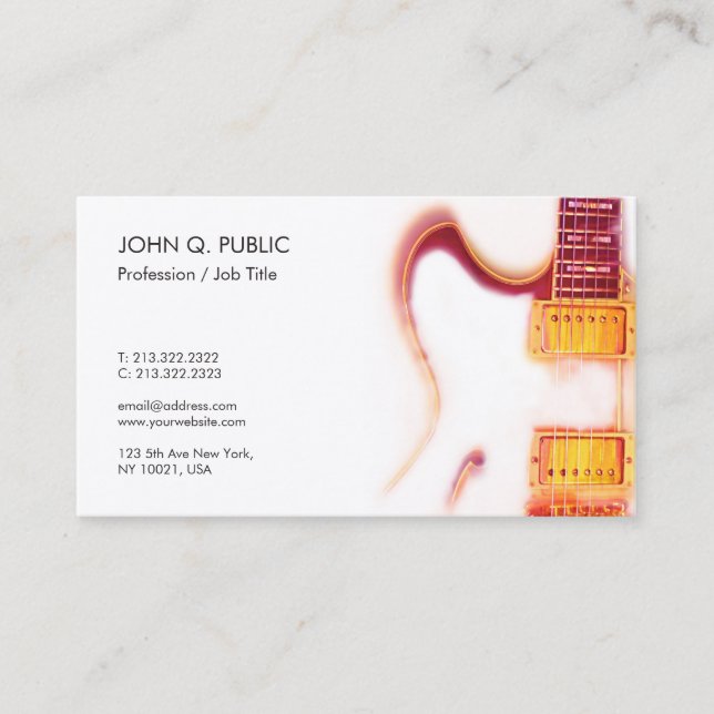 Music Teacher Guitar Lessons Silk Finish Luxe Business Card (Front)
