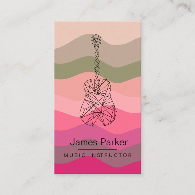 Music Teacher Guitar Logo Minimalist Musician Pink Business Card (Front)