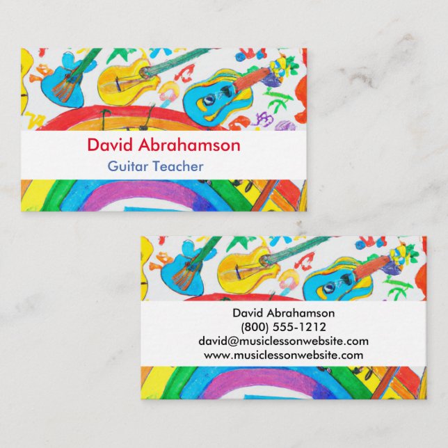 Music Teacher Guitar Teacher Piano Teacher Lessons Business Card (Front/Back)