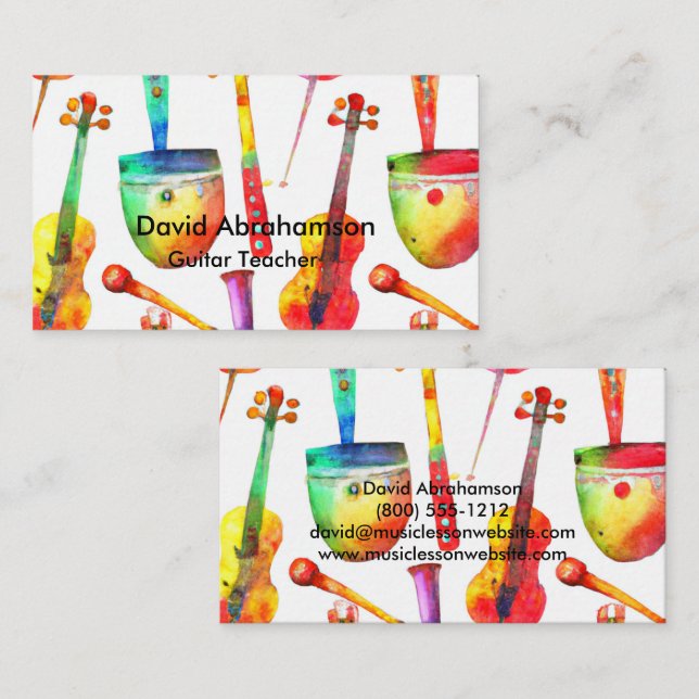 Music Teacher Guitar Teacher Piano Teacher Lessons Business Card (Front/Back)