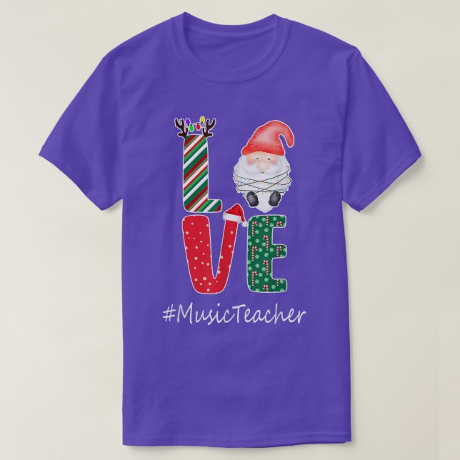 Music Teacher Love Christmas Pajama Funny Gnome Sa T-Shirt (Design Front)