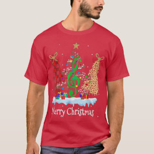 Music Teacher Merry Christmas Tree Leopard Buffalo T-Shirt