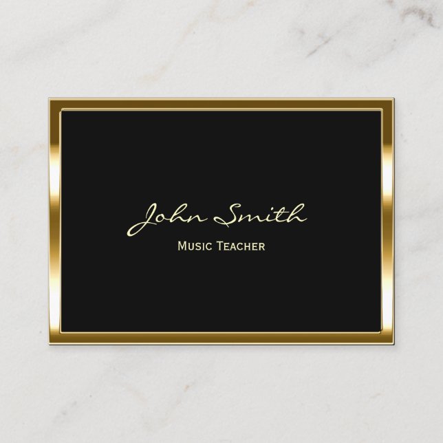 Music Teacher Modern Gold Framed Business Card (Front)