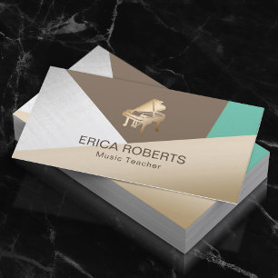 Music Teacher Modern Gold Piano Trendy Musical Business Card