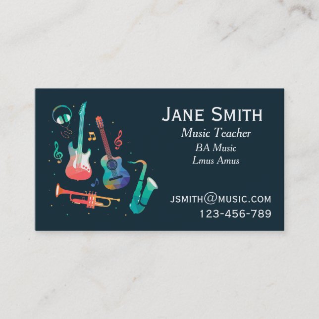 Music teacher music tutor business card (Front)