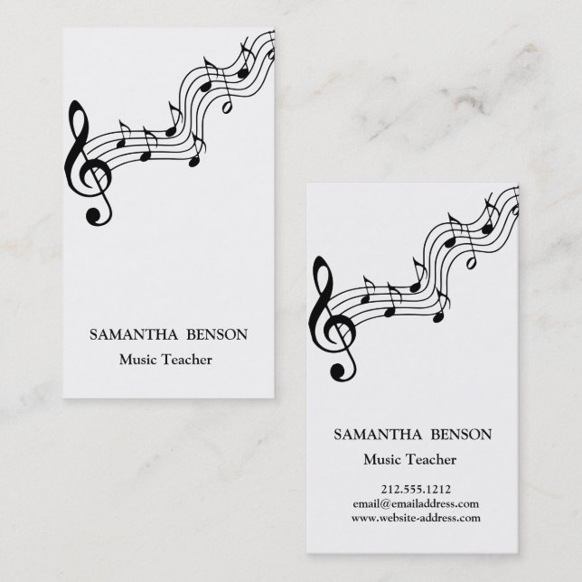 Music Teacher Musical Clef Logo Black & White Business Card (Front/Back)