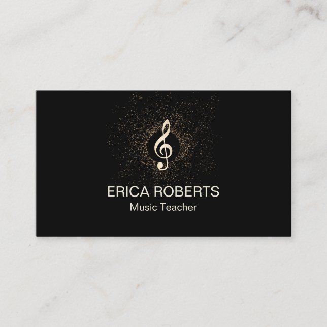 Music Teacher Musical Modern Gold Clef Confetti Business Card (Front)