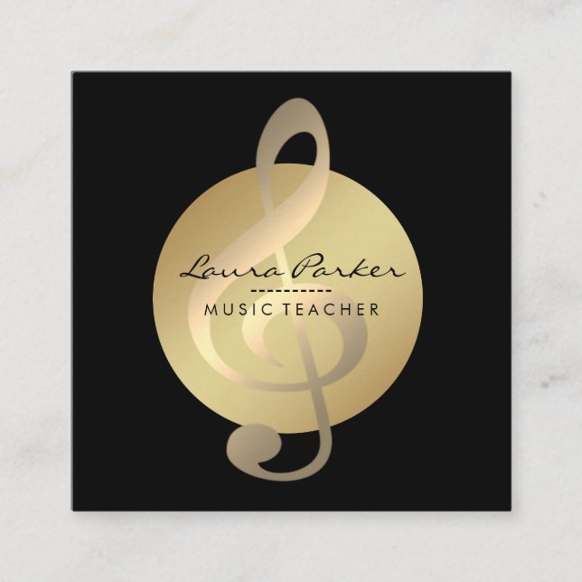 Music Teacher Musical Note Gold Musician Square Business Card (Front)