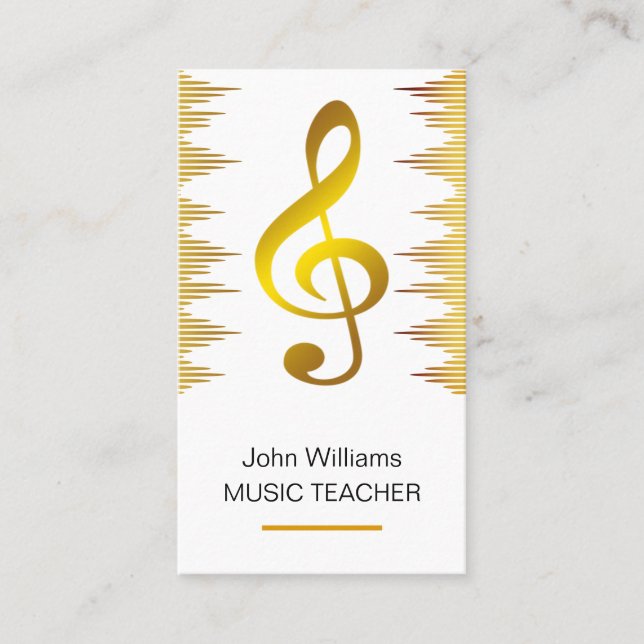 Music Teacher Musician Gold Elegant  Business Card (Front)