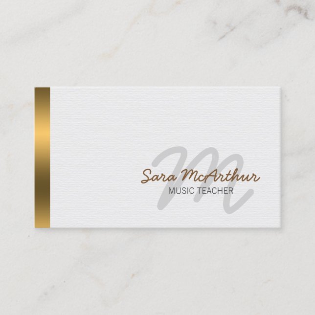 Music Teacher Musician Skills Gold CursiveMonogram Business Card (Front)
