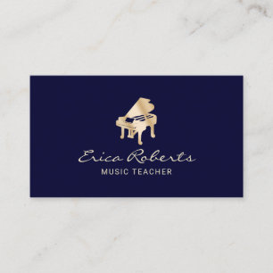 Music Teacher Navy & Gold Piano Musical Business Card