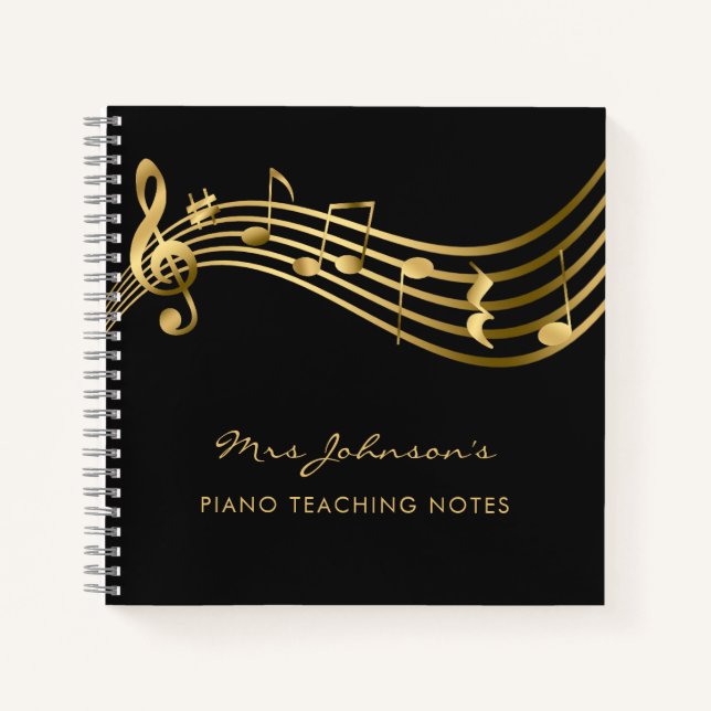 Music Teacher Notes Gold&Black Elegant Notebook (Front)