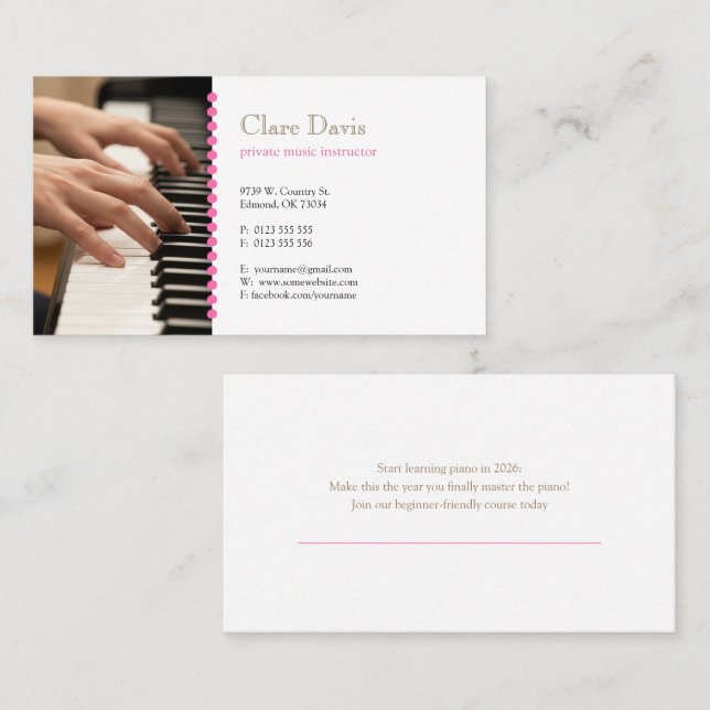 Music Teacher | Pianist Business Card (Front/Back)