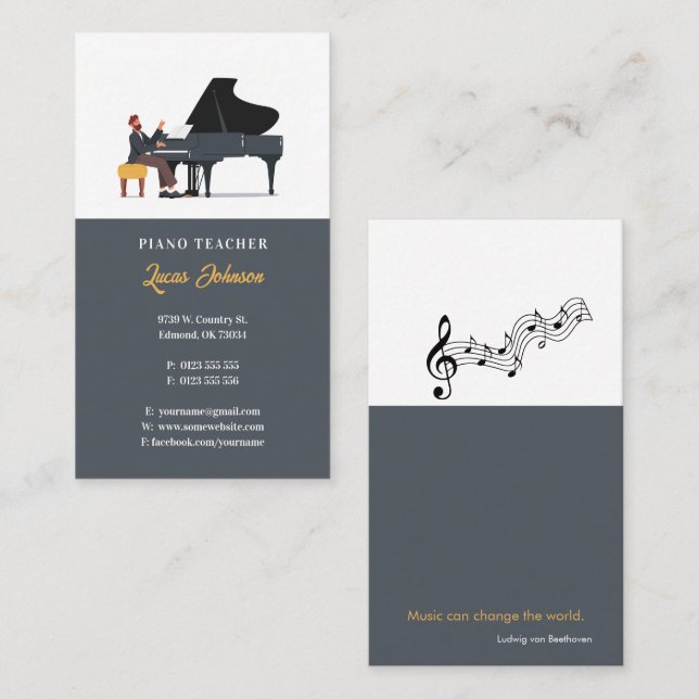 Music Teacher | Pianist Business Card (Front/Back)