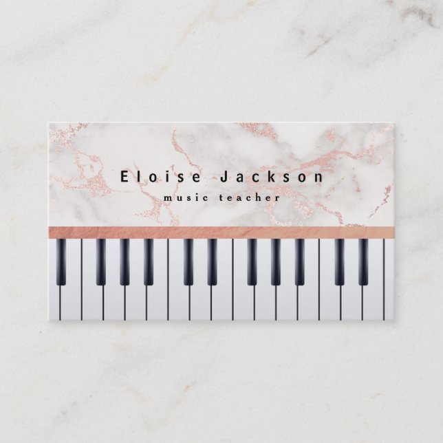 music teacher pianist elegant pink marble business card (Front)