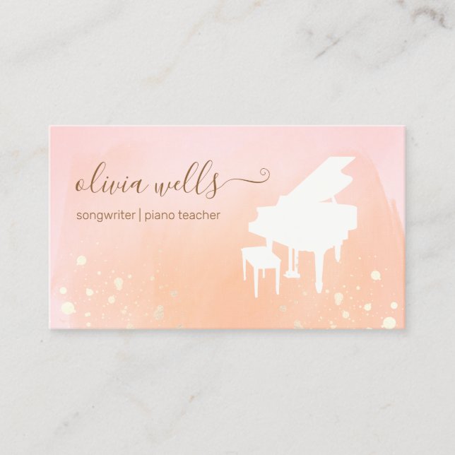 Music Teacher, Pianist, Songwriter , Watercolor  Business Card (Front)