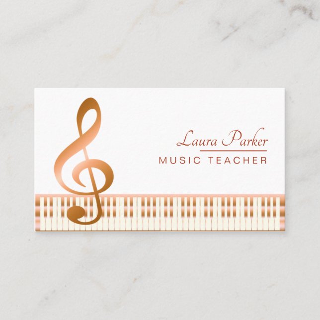 Music Teacher Piano Keyboard Elegant Musical Key Business Card (Front)