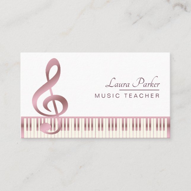 Music Teacher Piano Keyboard Rose Gold Business Card (Front)
