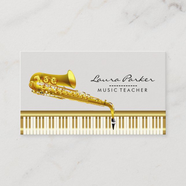 Music Teacher Piano Keyboard Saxophone Musician Business Card (Front)