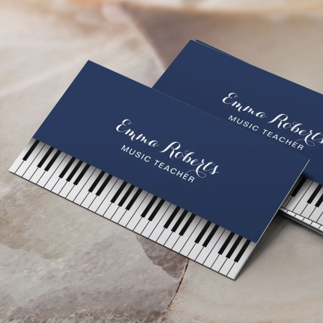 Music Teacher Piano Keyboards Elegant Navy Blue Business Card (Creator Uploaded)