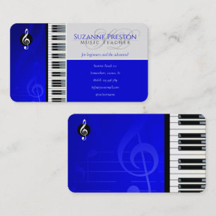 Music Teacher Piano Keys Blue Business Card