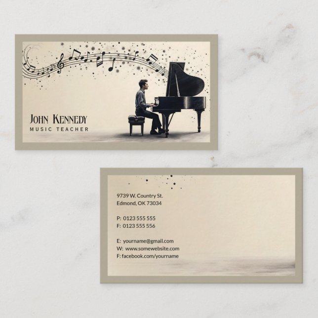 Music Teacher | Piano Keys Business Card (Front/Back)