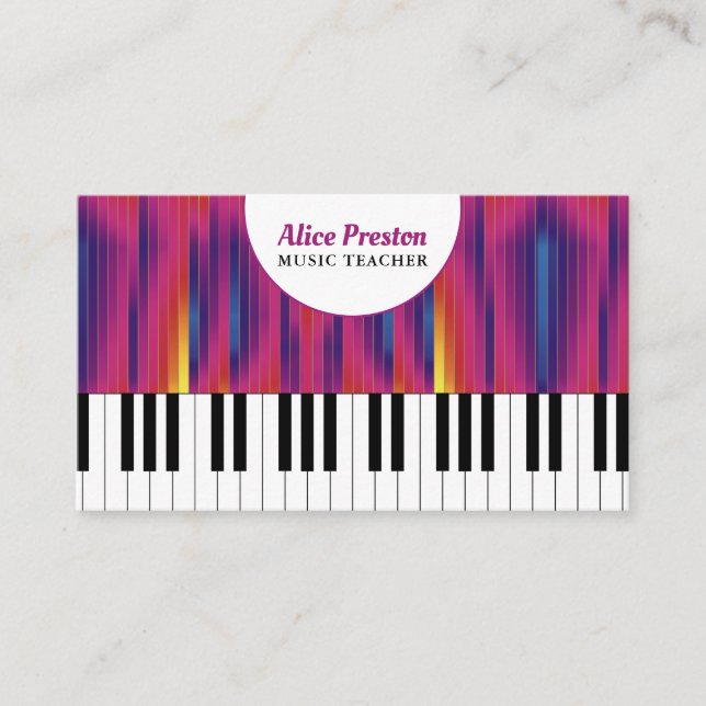 Music Teacher | Piano Keys Colourful Business Card (Front)