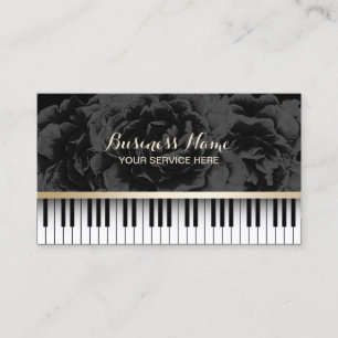 Music Teacher Piano Keys Elegant Dark Floral Business Card