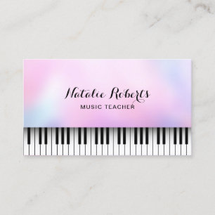 Music Teacher Piano Keys Elegant Dreamy Pink Ombre Business Card